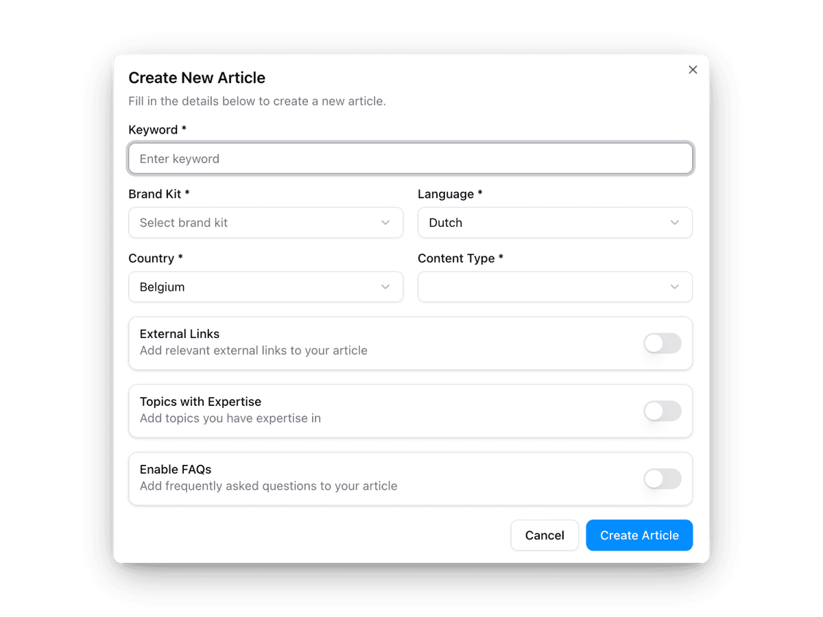 Creating a new article